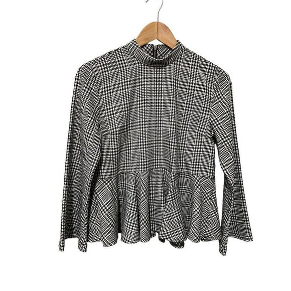Top Shop Plaid Peplum Mock Neck Top Y2k retro Size 4 - Picture 1 of 14